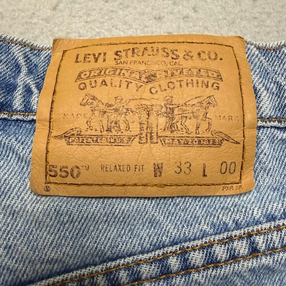 Levi's Denim Shorts Mens 33 Blue 550 Relaxed Fit Vintage 90s Orange Tab Wash